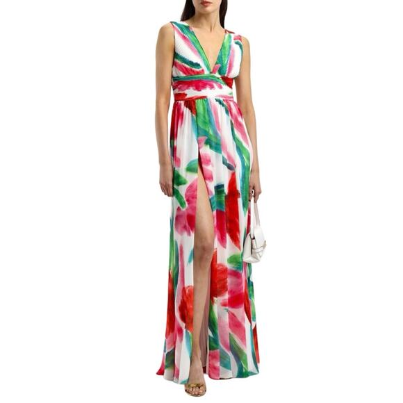 PatBO Allegro Deep V Neck Floral Chiffon Maxi Dress - Picture 1 of 14